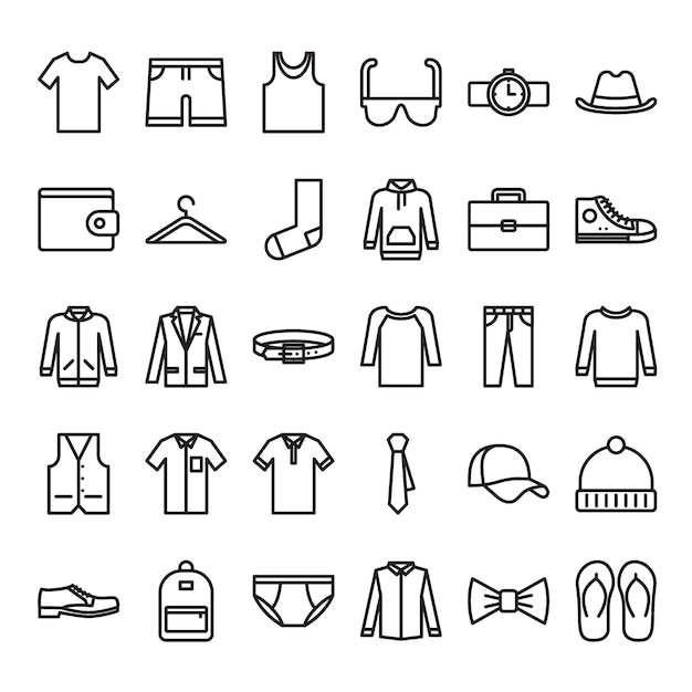 Men Fashion outline icon set