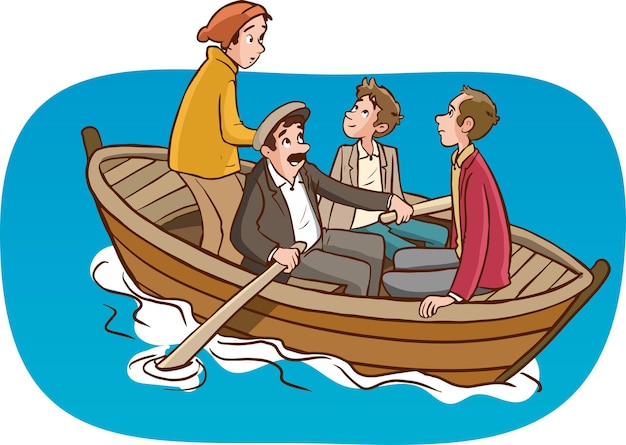 men fishing in the sea by boat cartoon vector