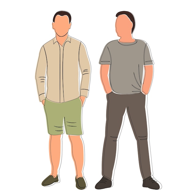 Men guys sketch outline isolated vector