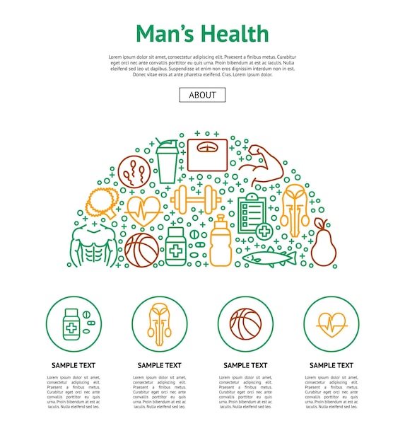 Men Health Signs Card Include of Fitness Sport Gym Muscle Heart Dumbbell Scale and Fruit Vector illustration