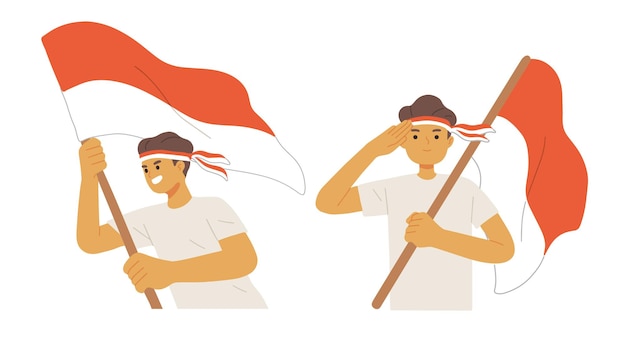 Men hold flag of indonesia independence Kemerdekaan