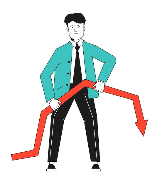 Men holding red arrow. Crisis management concept. Vector illustration