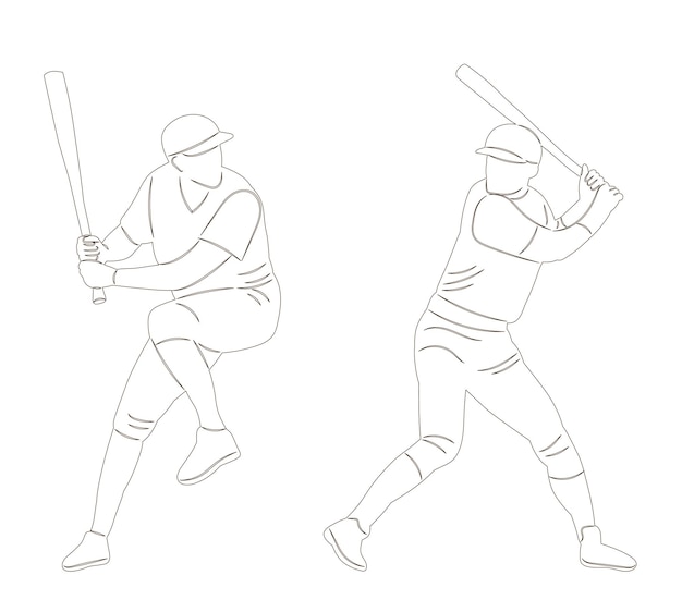 men playing baseball sketch on white background vector