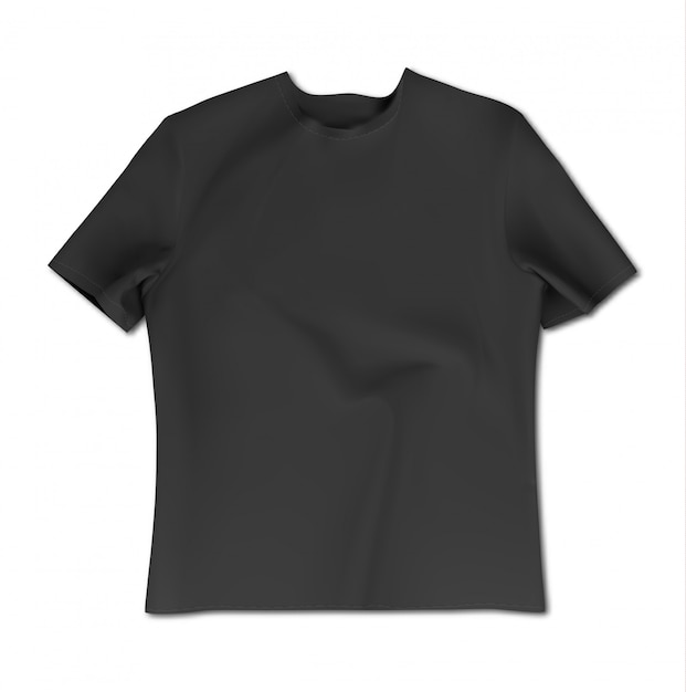 Men's black t-shirt with short sleeve. Front view. Isolated on white background.