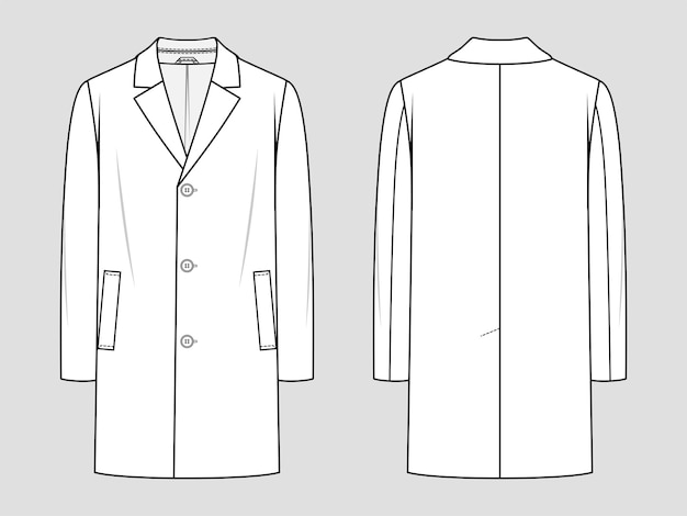 Men's coat. Classsic winter coat. Fashion sketch. Flat technical drawing.