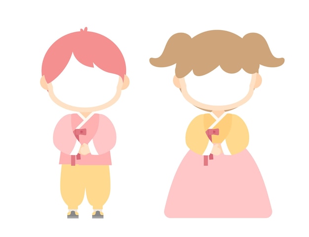 Men's and women's characters for photosynthesis in hanbok.