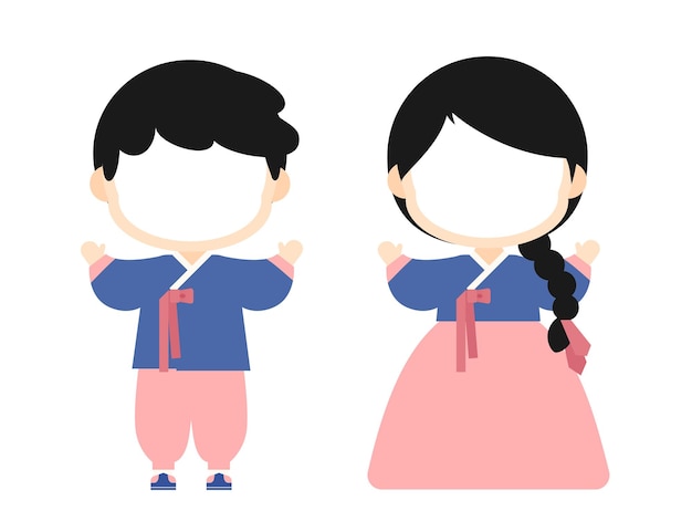 Men's and women's characters for photosynthesis in hanbok.