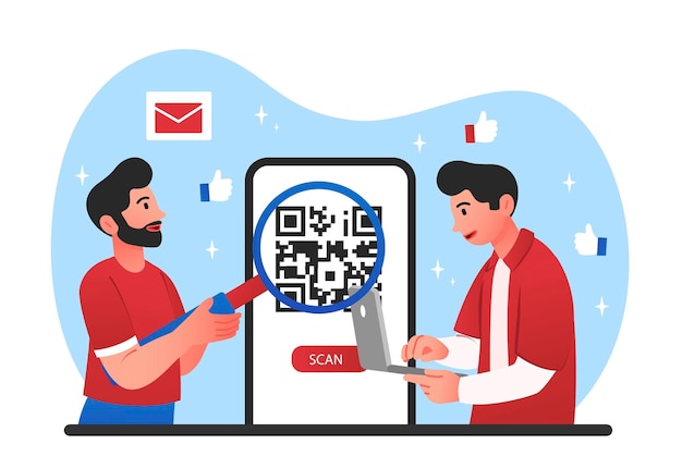 Men scans qr code