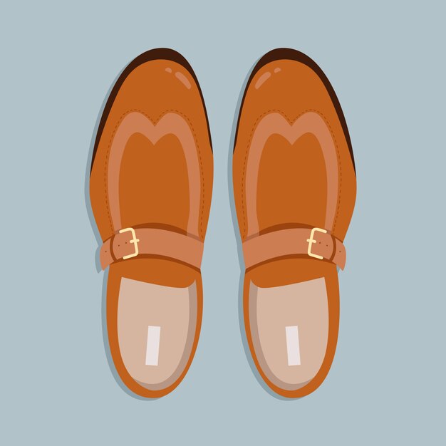 Vector men shoes top down view. classic light brown men shoes without laces  illustration. hand-drawn  clip art for web and print. trendy -lay style illustration of a men shoe pair.