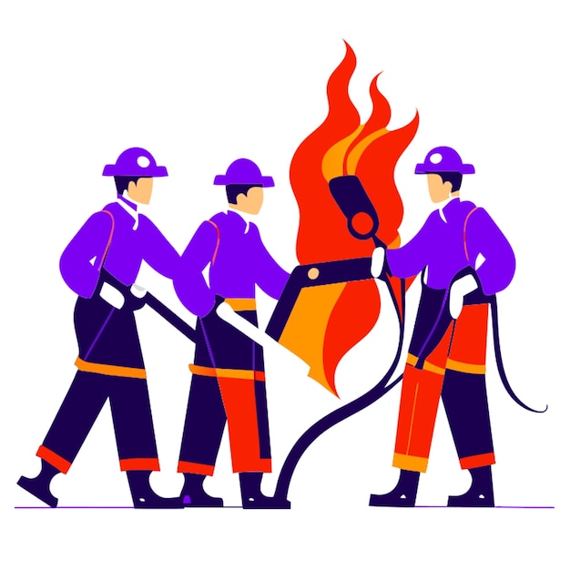 Vector men using extinguishers vector illustration flat 2