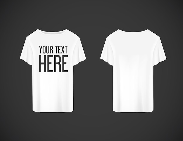 Vector men white t-shirt. realistic mockup whit brand text for advertising. short sleeve t-shirt template on background.