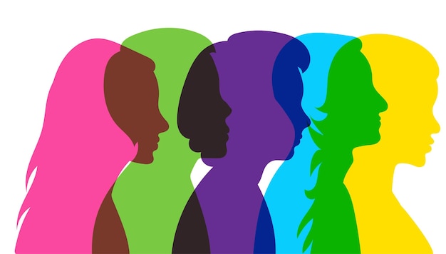 Men and women crowd portrait in profile silhouette isolated vector