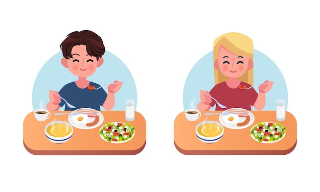 Men and women eating food