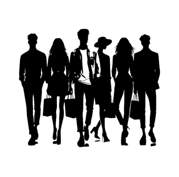 Men women group Vector silhouettes of men and a women a group of standing business people