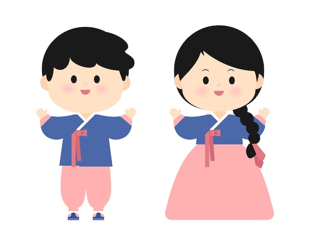 Men and women in hanbok characters.