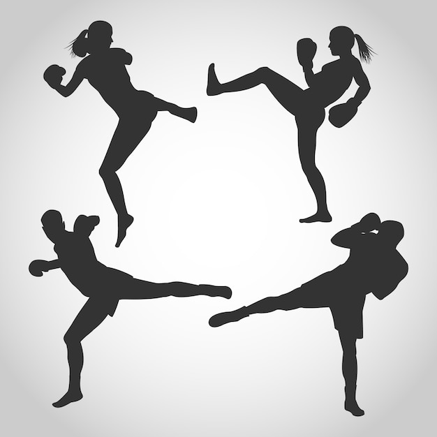 Men and Women Kickboxing Silhouette