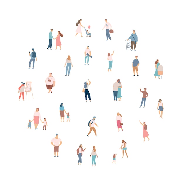 Men and women silhouettes.  Crowd, city life. Different people. Flat vector characters isolated