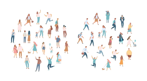 Men and women silhouettes.  Crowd, city life. Different people. Flat vector characters isolated