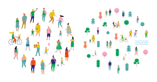 Men and women silhouettes.  Crowd, city life. Different people. Flat vector characters isolated