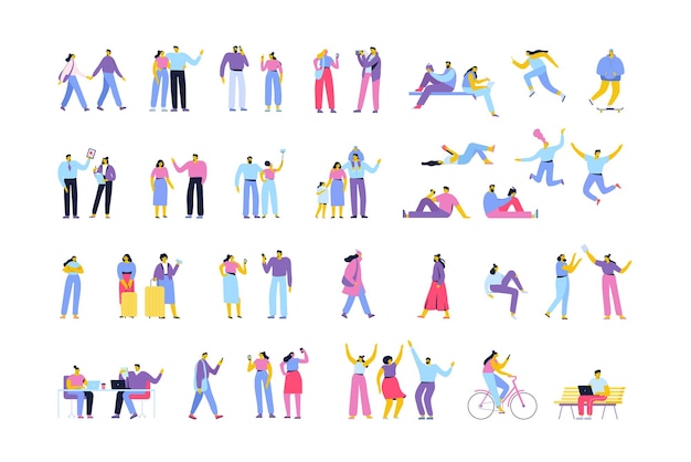 Men and women silhouettes.  Crowd, city life. Different people. Flat vector characters isolated