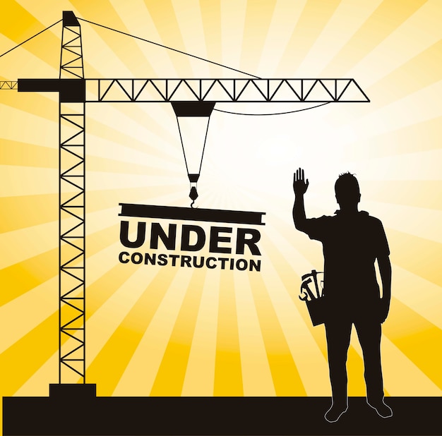 Vector men working in construction with crane tower vector illustration