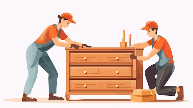 men working on a dresser with the help of a dresser