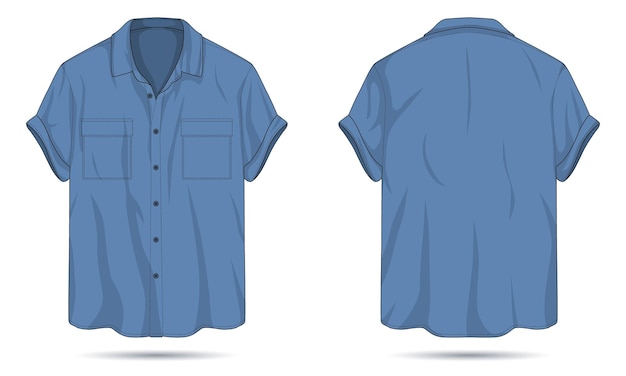 Mens blue casual shirt mockup front and back view