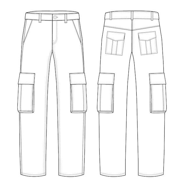 Mens Cargo Pant Cargo Pants technical fashion Illustration template Side views