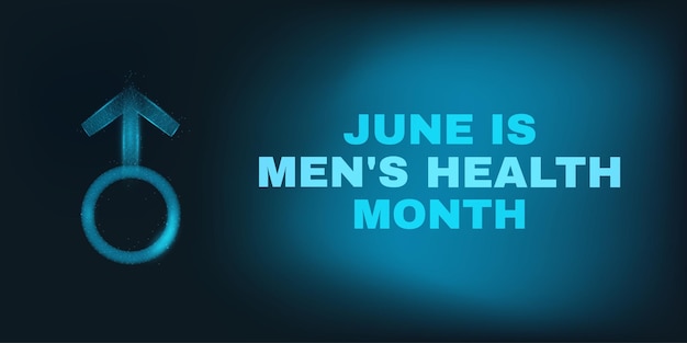 Mens health month concept Banner template with text and glowing low poly blue male gender simbol Vector illustration