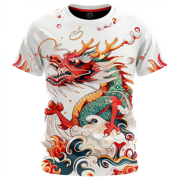 A mens round neck Tshirt Chinese Year of the Dragon element illustration style clear background