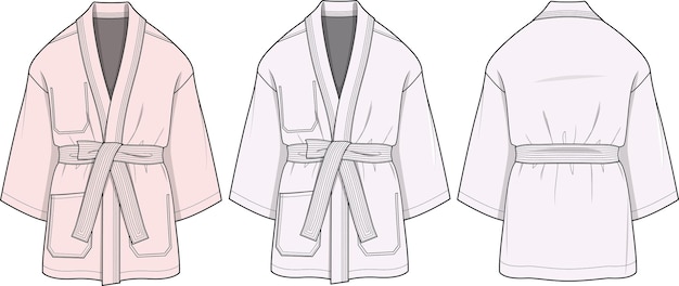 Mens Slipping Robes front and back flat sketch technical drawing vector illustration template