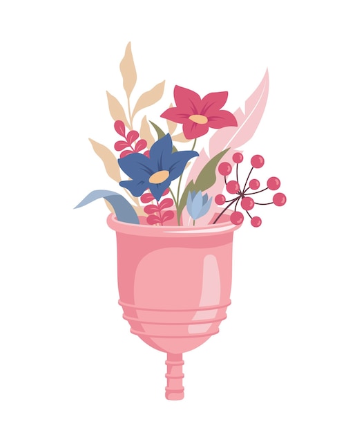 Menstrual cup with flower bouquet inside, vector illustration