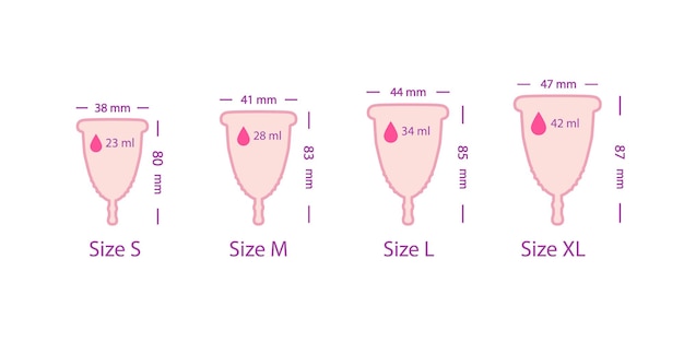 Menstrual cups icons Sizes S M L XL flat icon vector