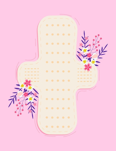 Menstrual health cycle concept vector in flat style Menstrual cup and hygiene pad with tropical flower and leaves