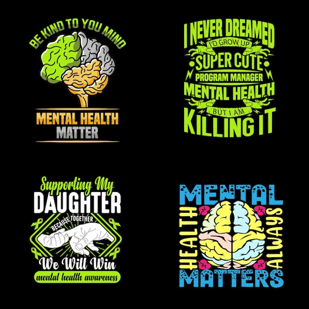 Mental health awareness t shirt design bundle print art vector