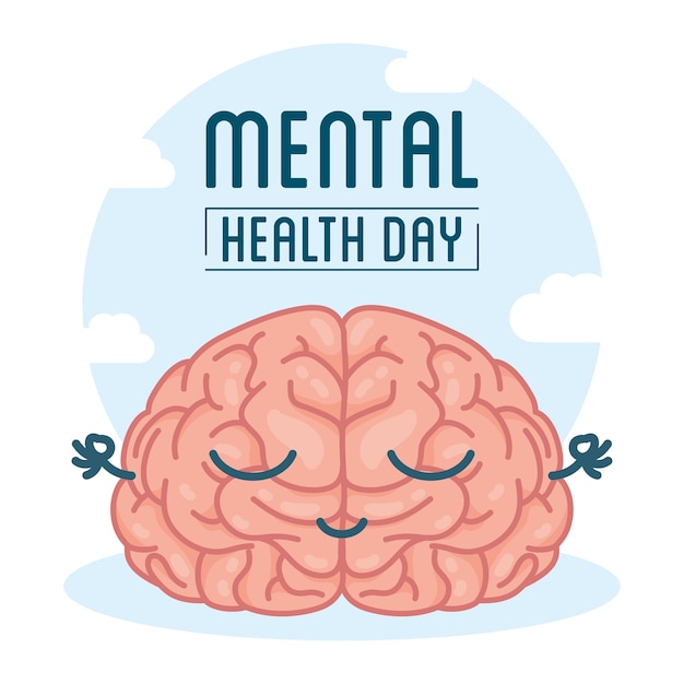 Mental Health Day card with brain comic character