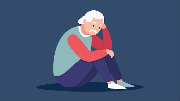 Vector mental health issues the elderly person sits alone with a heightened sense of anxiety or depression