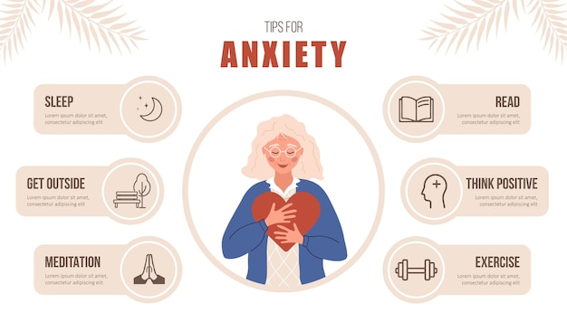 Mental health Tips for anxiety Happy elderly woman love herself