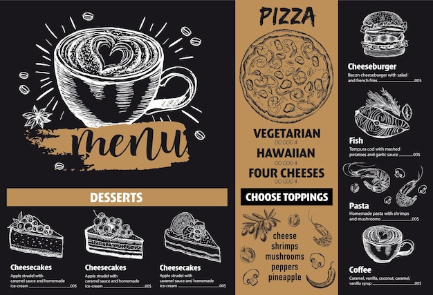 Menu cafe restaurant design template Flyer with handdrawn graphic