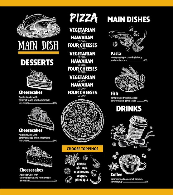 Menu cafe restaurant design template Flyer with handdrawn graphic