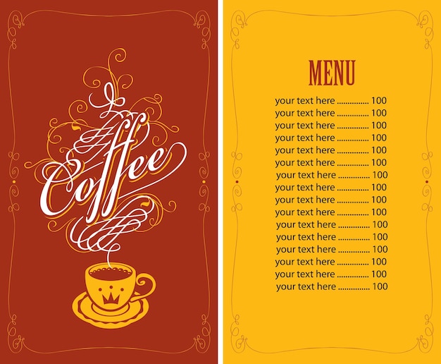 Menu for cafe with cup of coffee