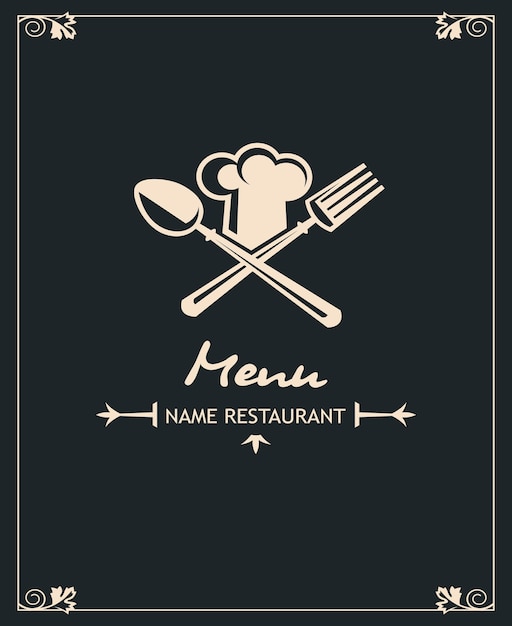 menu design with fork, spoon and hat