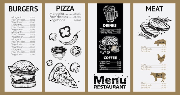 Menu restaurant brochure. Flyer with hand-drawn graphic.