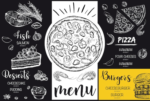 Menu restaurant brochure Flyer with handdrawn graphic