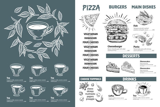 Menu restaurant brochure Green Tea Cup Flyer with handdrawn graphic