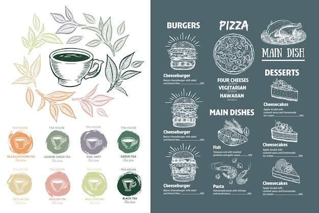 Menu restaurant brochure Green Tea Cup Flyer with handdrawn graphic