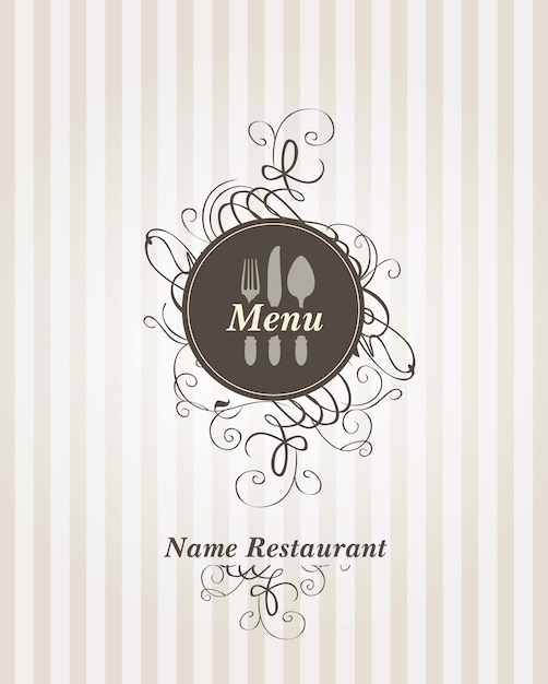 menu for restaurant with cutlery and curls