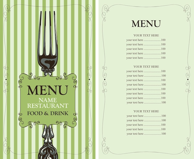 menu for restaurant with hand-drawn fork