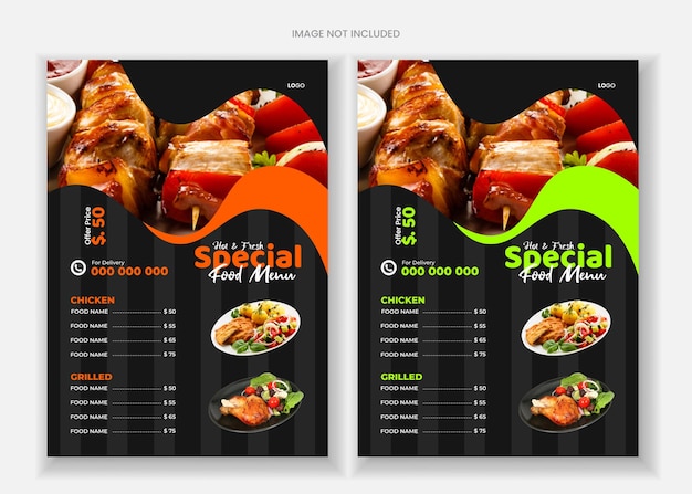 a menu for special meals with the menu for special special