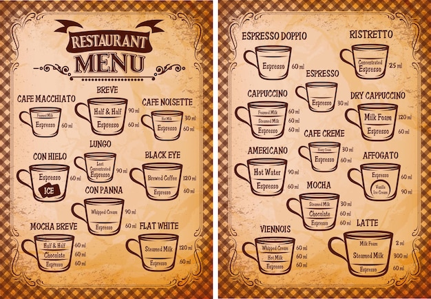 Menu template for an coffee drinks for restaurants